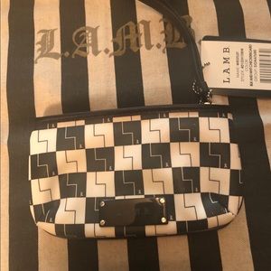 L.A.M.B checkered wristlet.